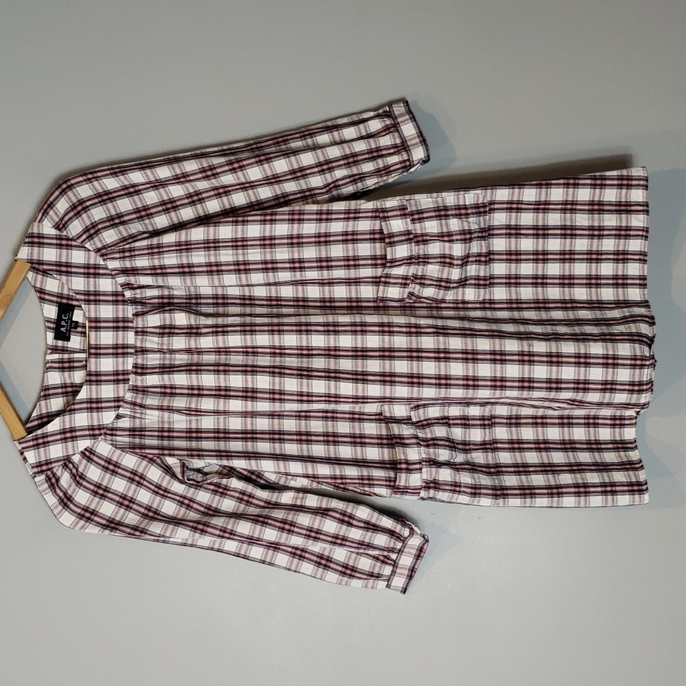 A.P.C. Plaid Dress 100% Cotton 3/4 sleeve Mini Academia Madras XS